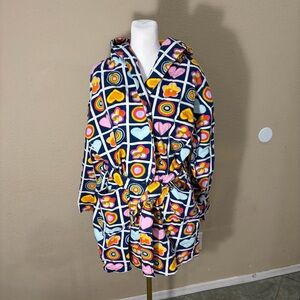 Vtg Aegean Apparel Robe Multicolor Heart Florals Terrycloth Cotton Belted Retro